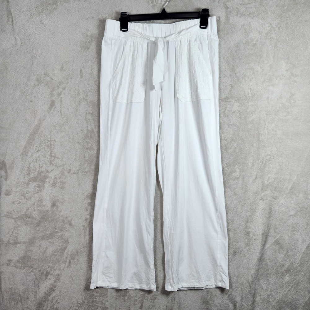 AnyBody Ankle Pants Womens Small White Cozy Knit Embroidered Pockets A686605